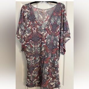 Luli Fama Miami - Cabana V Neck Dress Cover Up Red ,Blue And Ivory Size Small